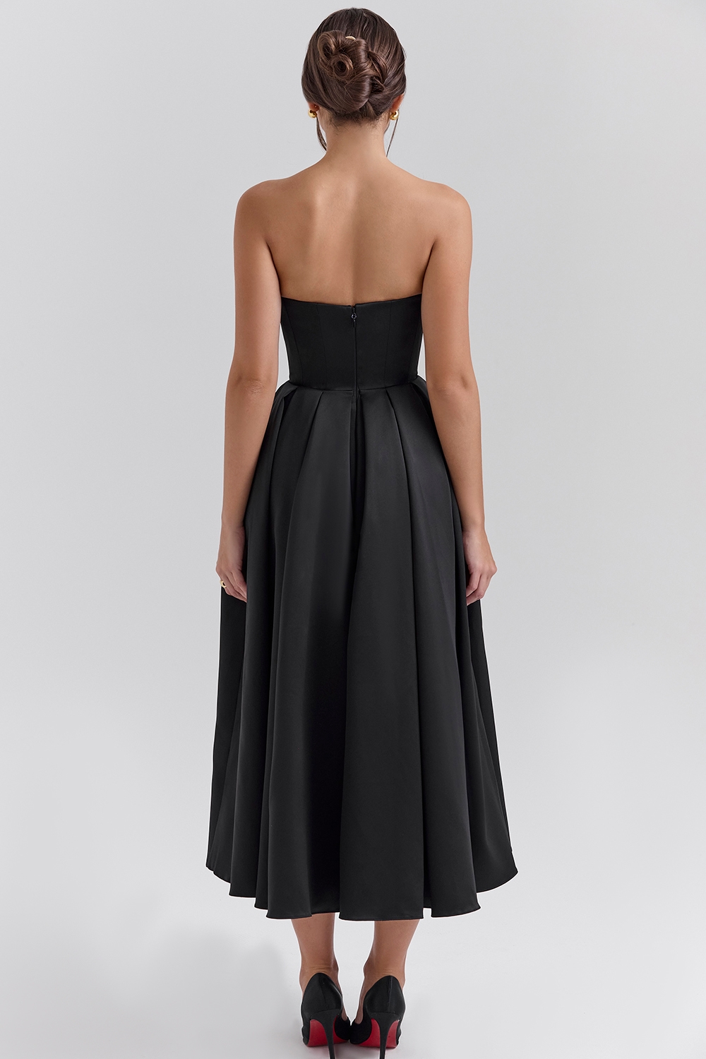 Contessa  Black Strapless Satin Corset Midi Dress — image 8