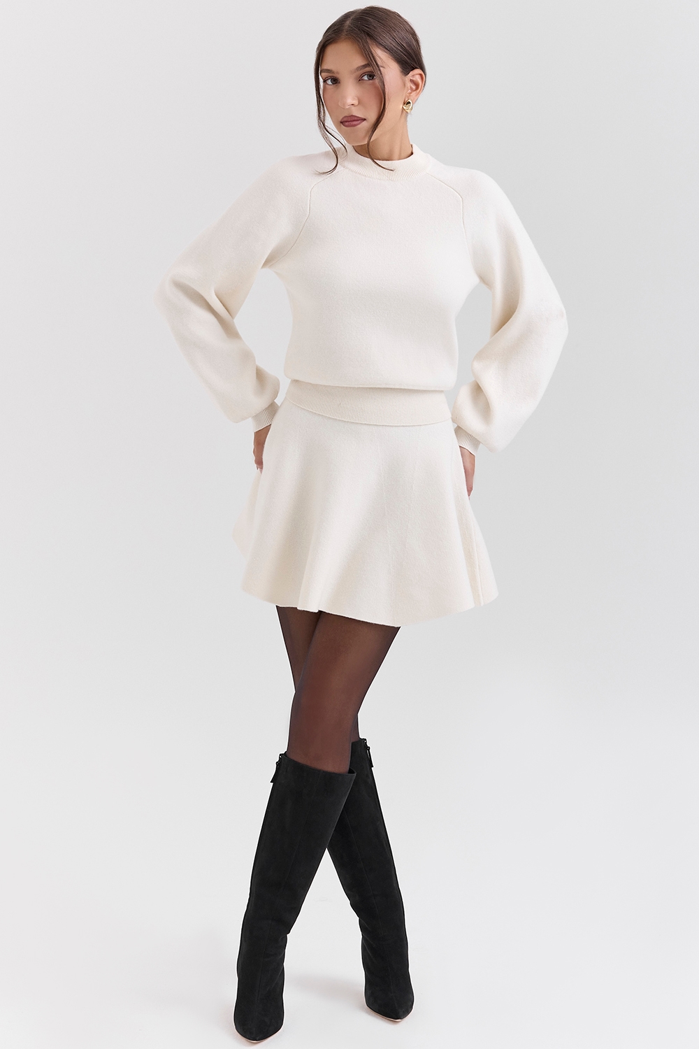 Rosina  Cream Wool Cashmere Flounce Mini Skirt — image 3
