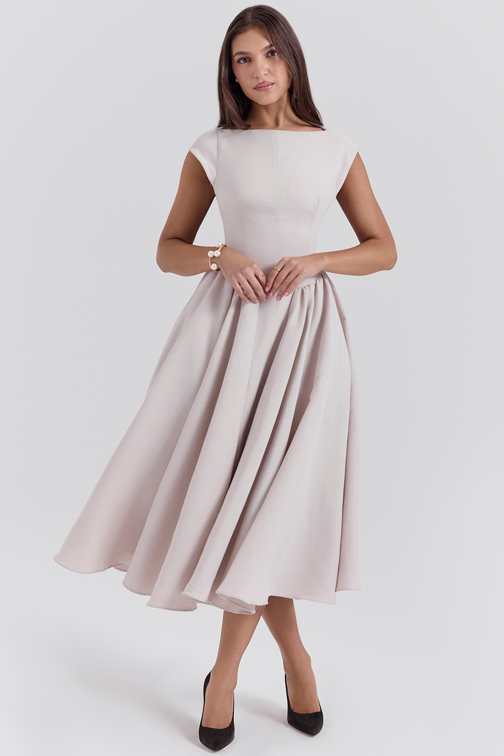 Debutante  French Dove Moire Satin Backless Midi Dress — image 4