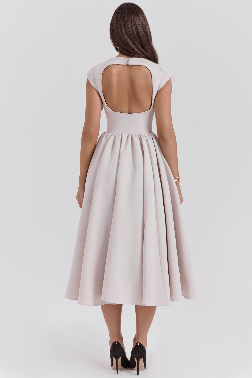 Debutante  French Dove Moire Satin Backless Midi Dress — image 8