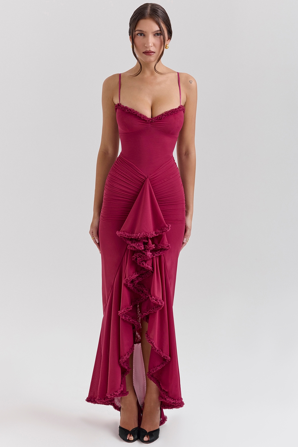 Gabbi  Wine Ruffled Front Gown — image 1