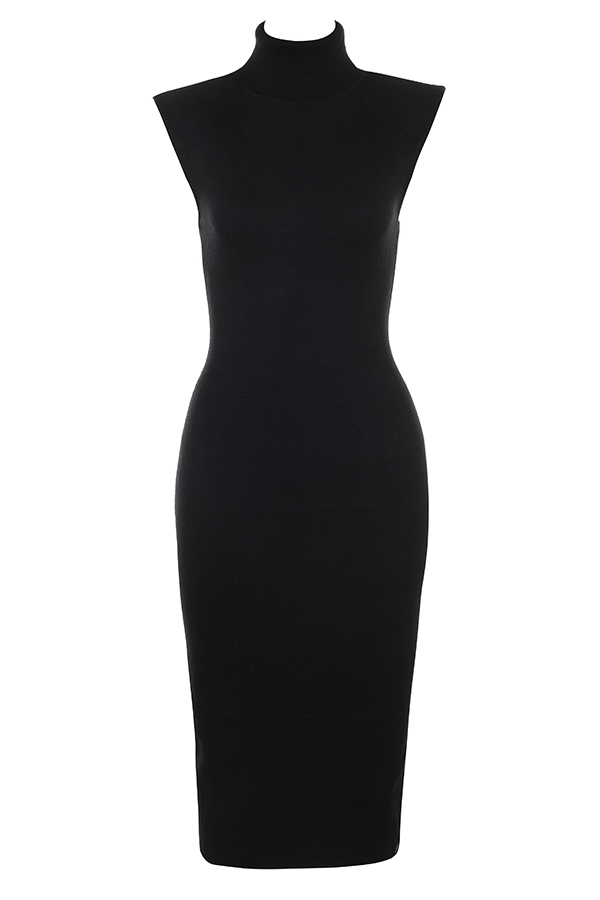 Gaia  Black Cashmere Blend Turtle Neck Midi Dress — image 9