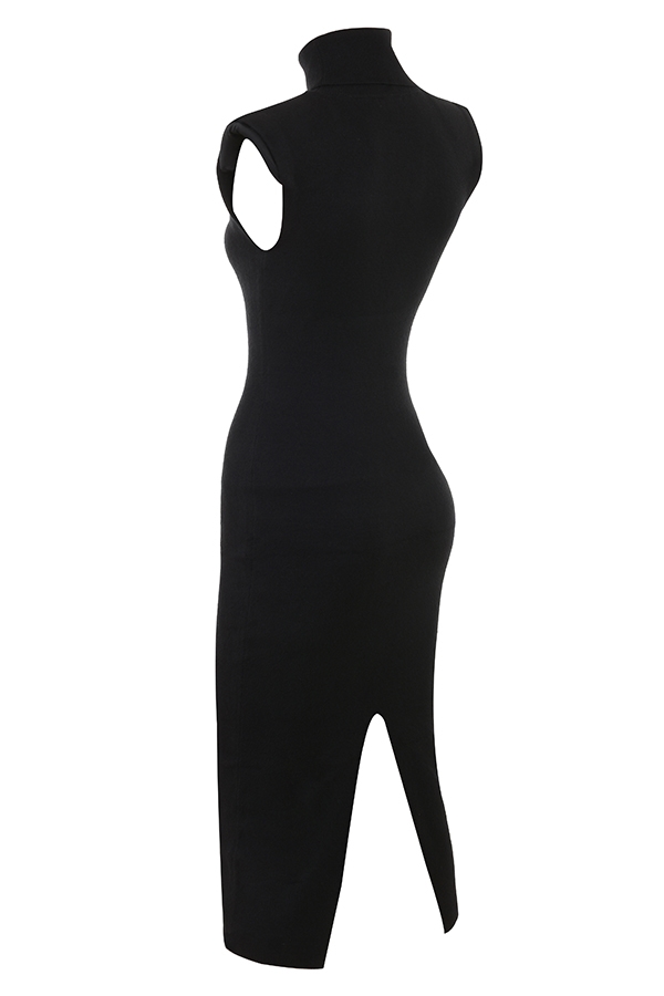 Gaia  Black Cashmere Blend Turtle Neck Midi Dress — image 10
