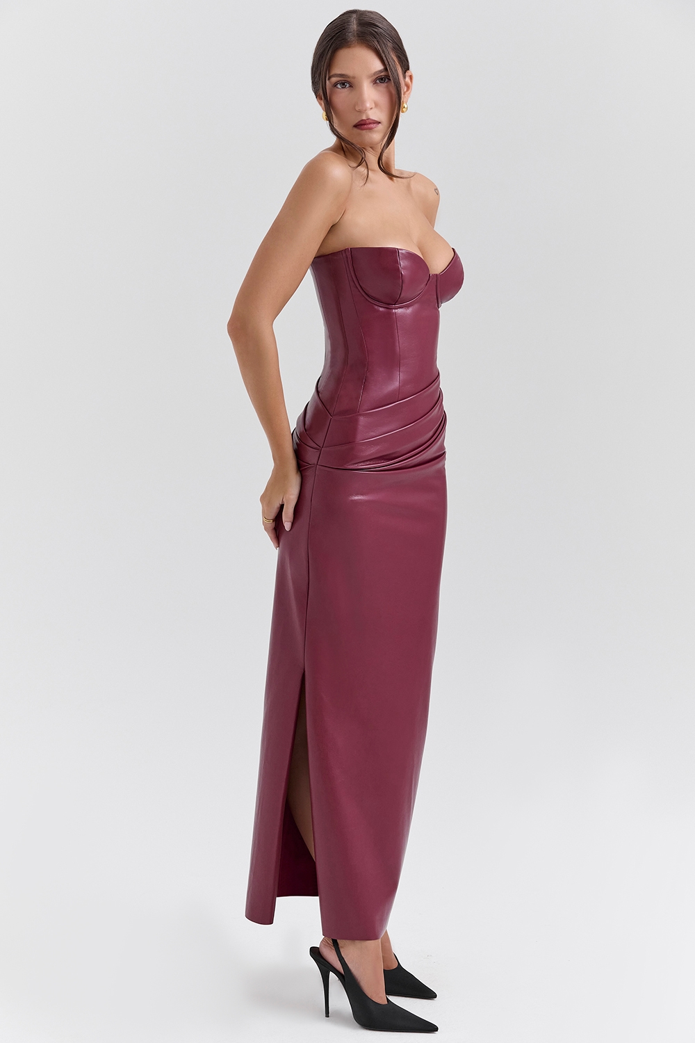 Juliana  Cabernet Vegan Leather Midi Dress — image 6