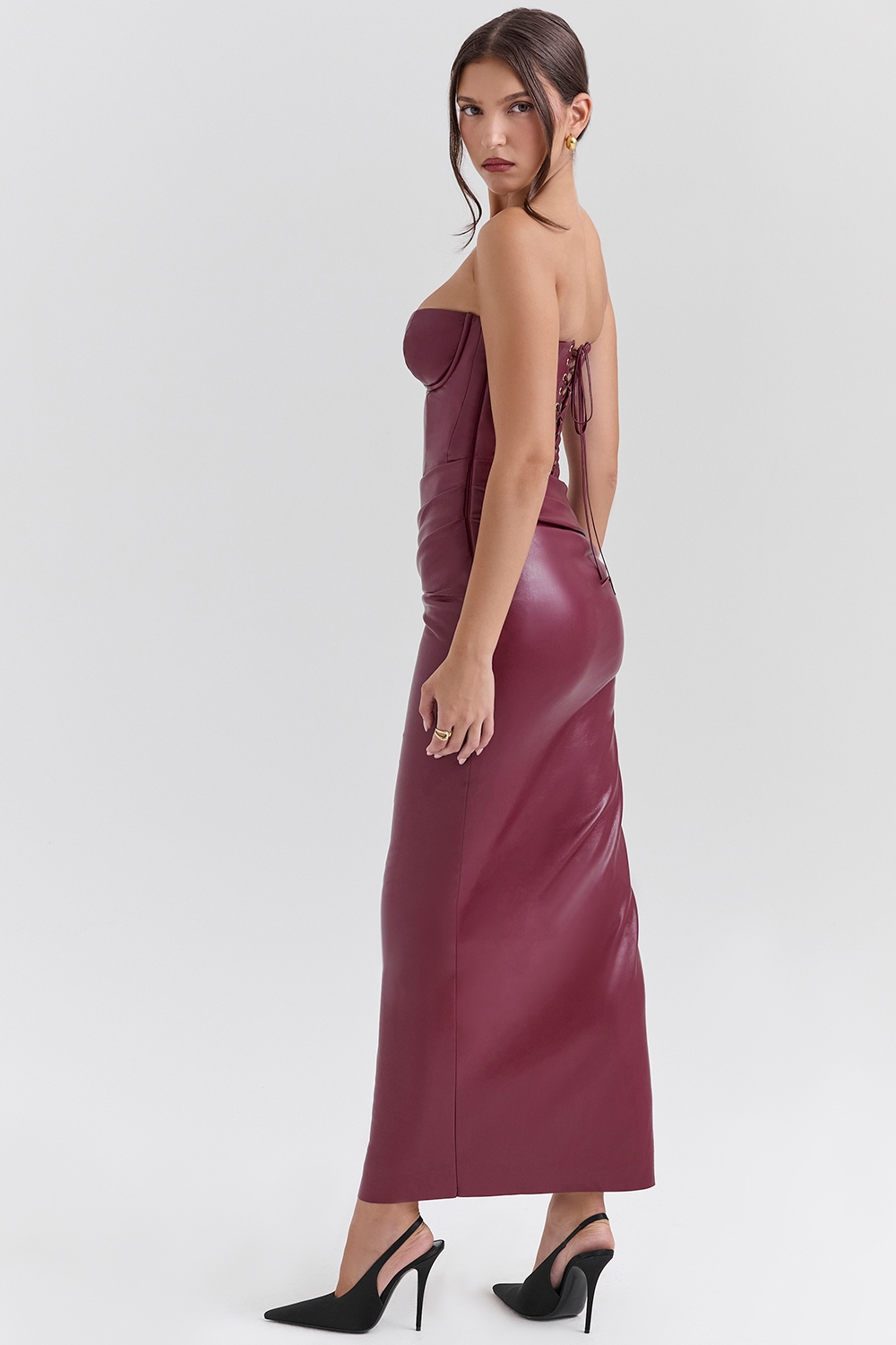 Juliana  Cabernet Vegan Leather Midi Dress — image 5