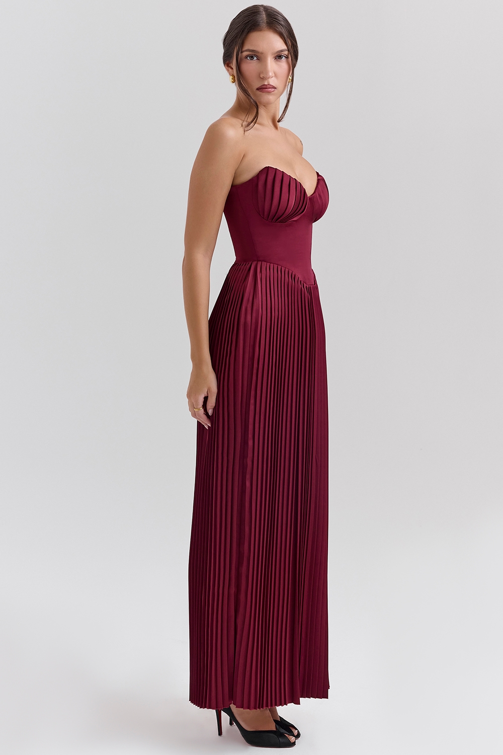 Marcella  Berry Pleated Satin Maxi Dress — image 5