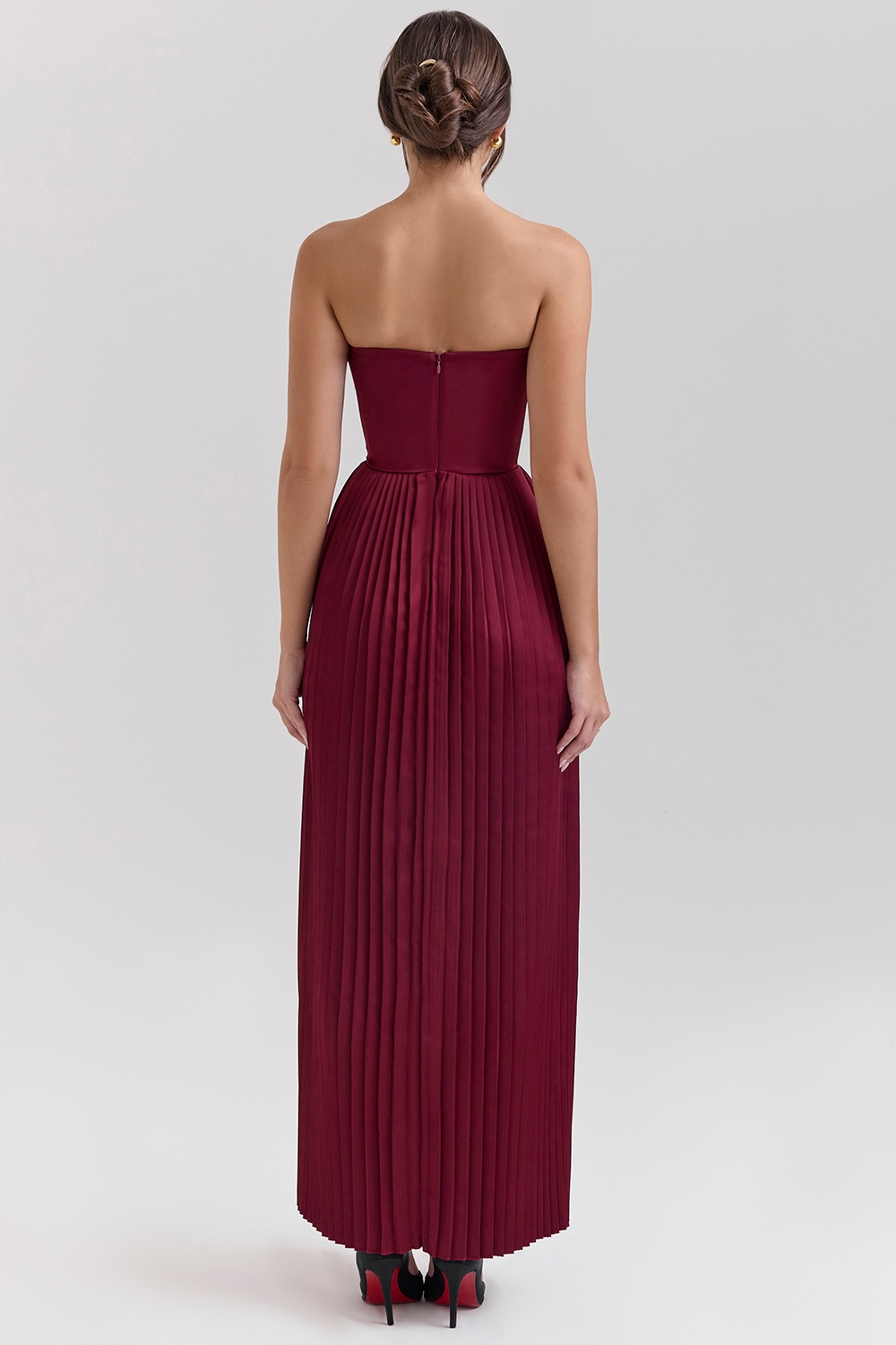 Marcella  Berry Pleated Satin Maxi Dress — image 7