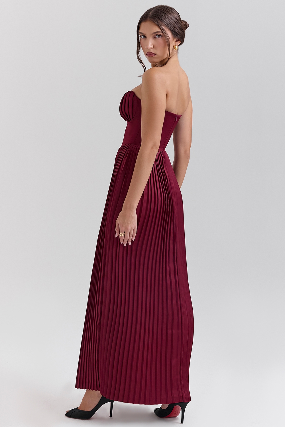Marcella  Berry Pleated Satin Maxi Dress — image 6