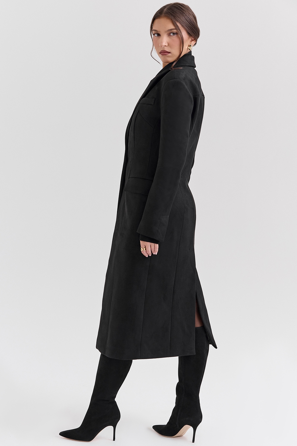 Remi  Black Single Breasted Long Coat — image 7