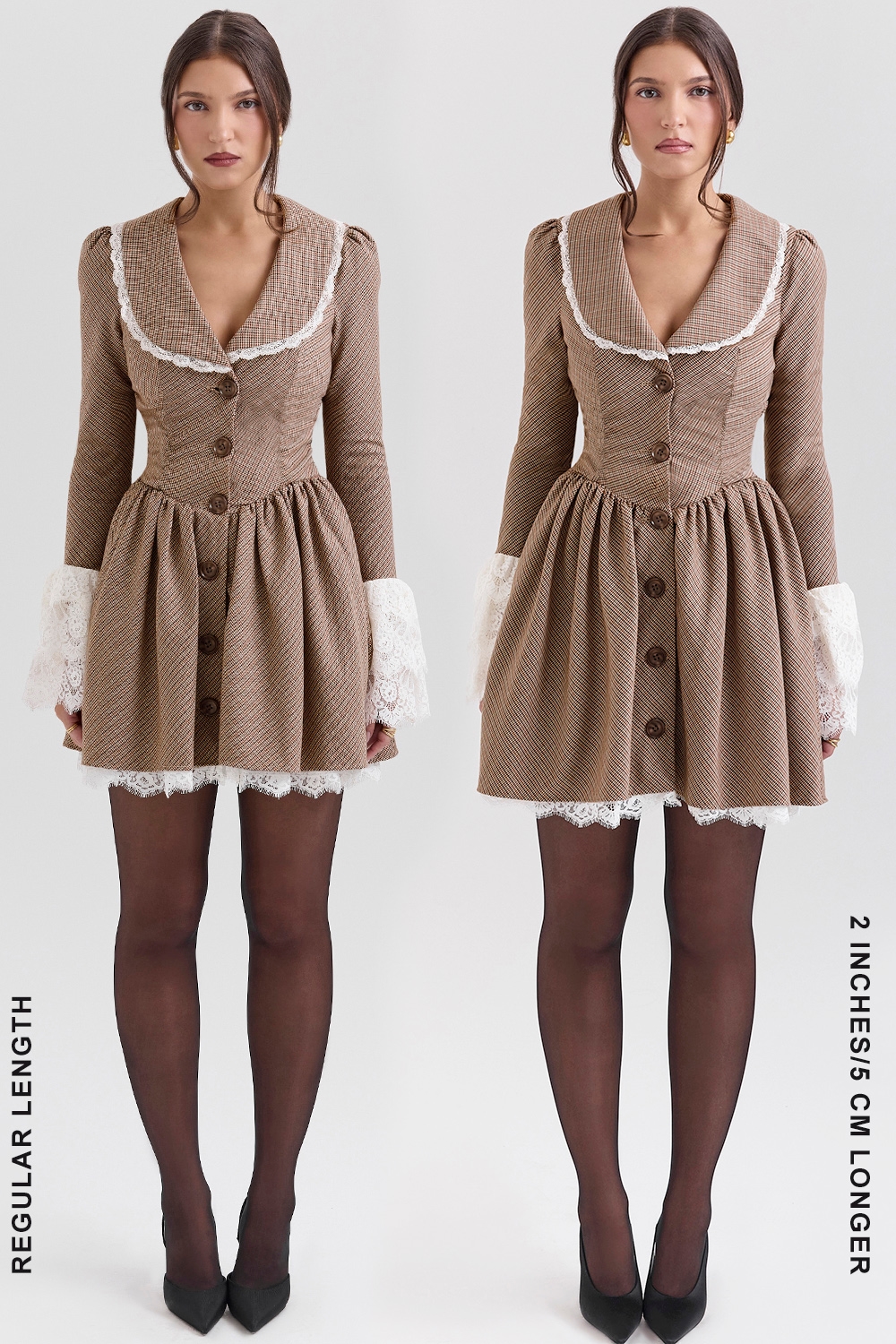 Sable  Brown Puppytooth Check Mini Dress — image 8