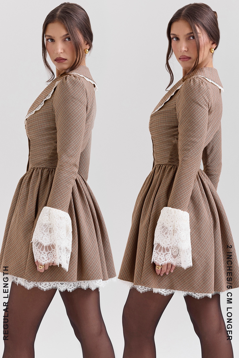 Sable  Brown Puppytooth Check Mini Dress — image 9