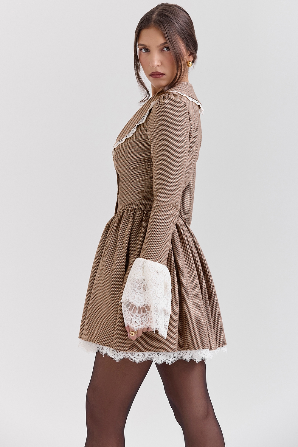 Sable  Brown Puppytooth Check Mini Dress — image 5