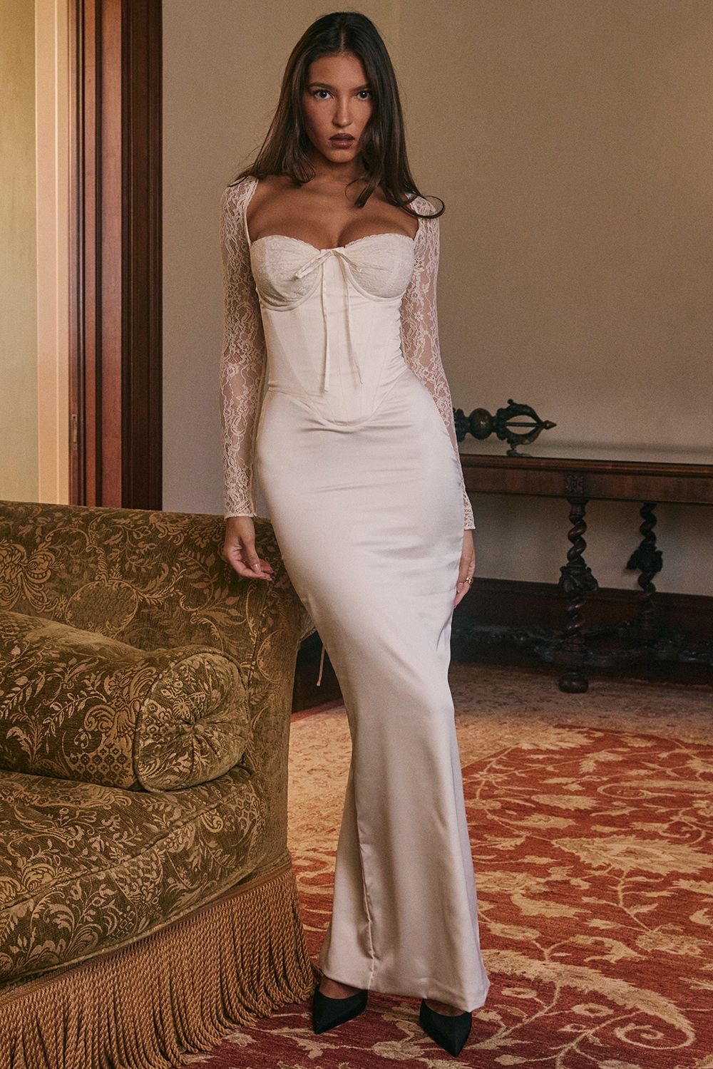 Perdi  Vintage Ivory Satin Maxi Dress — image 2