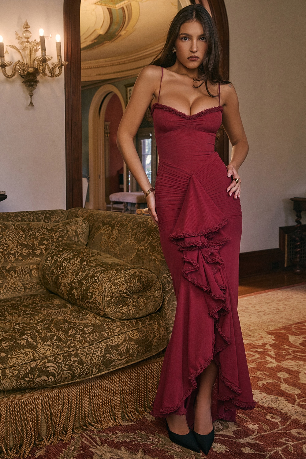 Gabbi  Wine Ruffled Front Gown — image 2