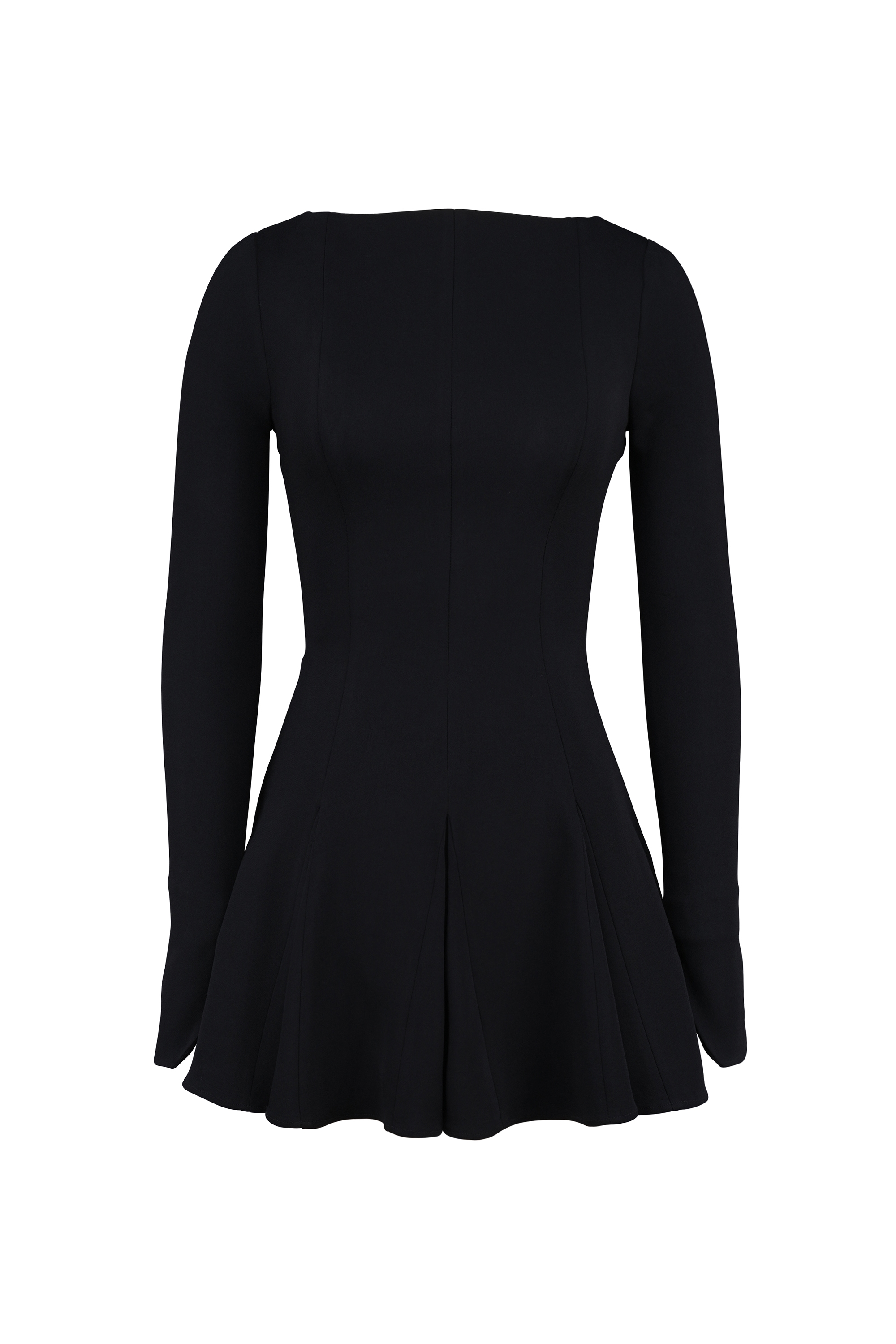Francesca  Black Stretch Crepe Godet Mini Dress — image 12
