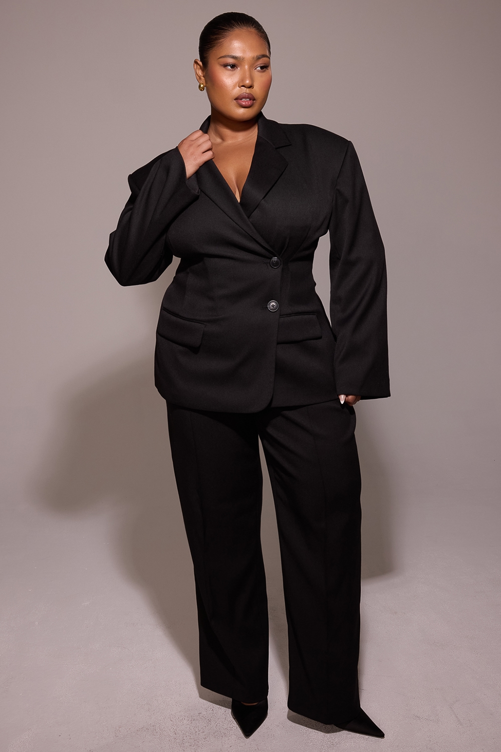 Hayden  Black Wide Leg High Waist Tailored Trousers — image 11