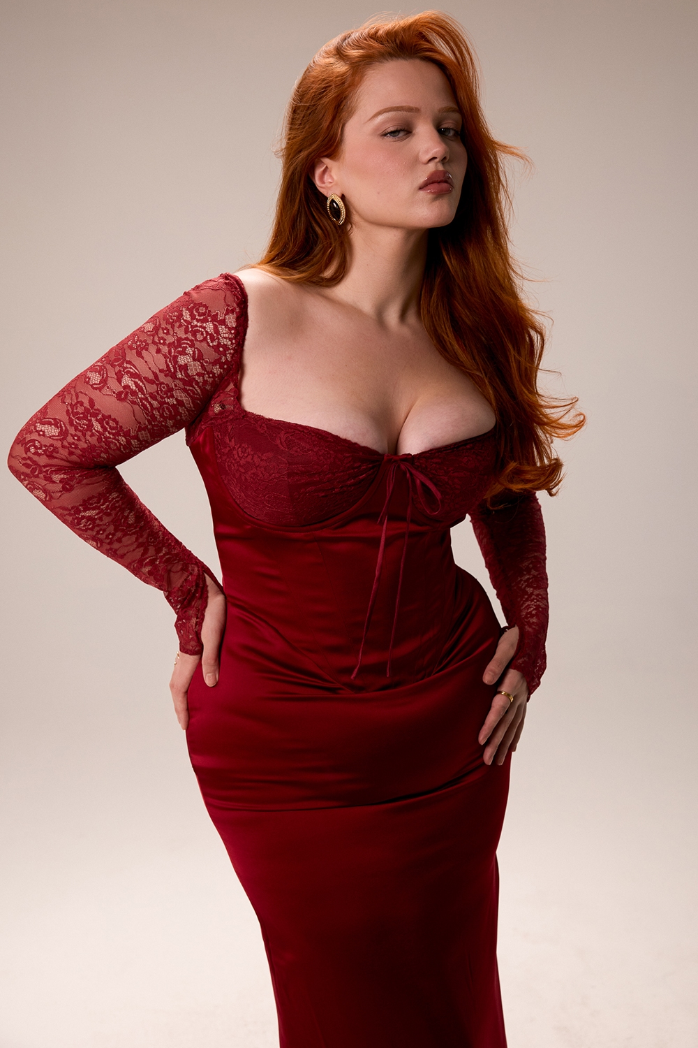 Perdi  Berry Satin Maxi Dress with Corset — image 10