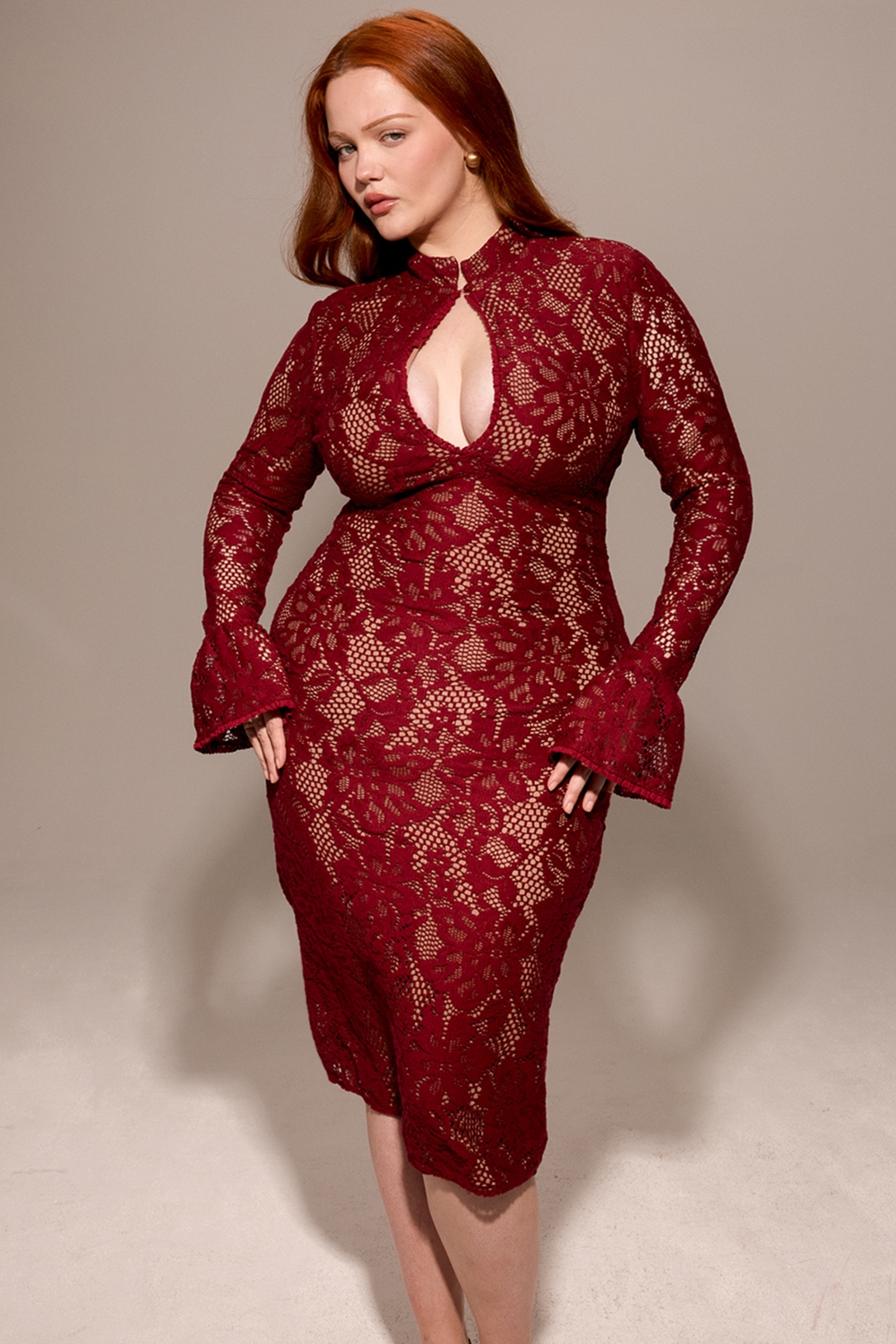 Pierette  Berry Lace Midi Dress — image 7