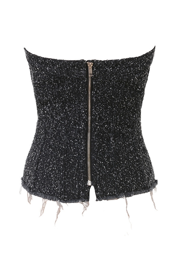 Mistress Rocks Distressed Black Denim Strapless Top - SALE — image 11