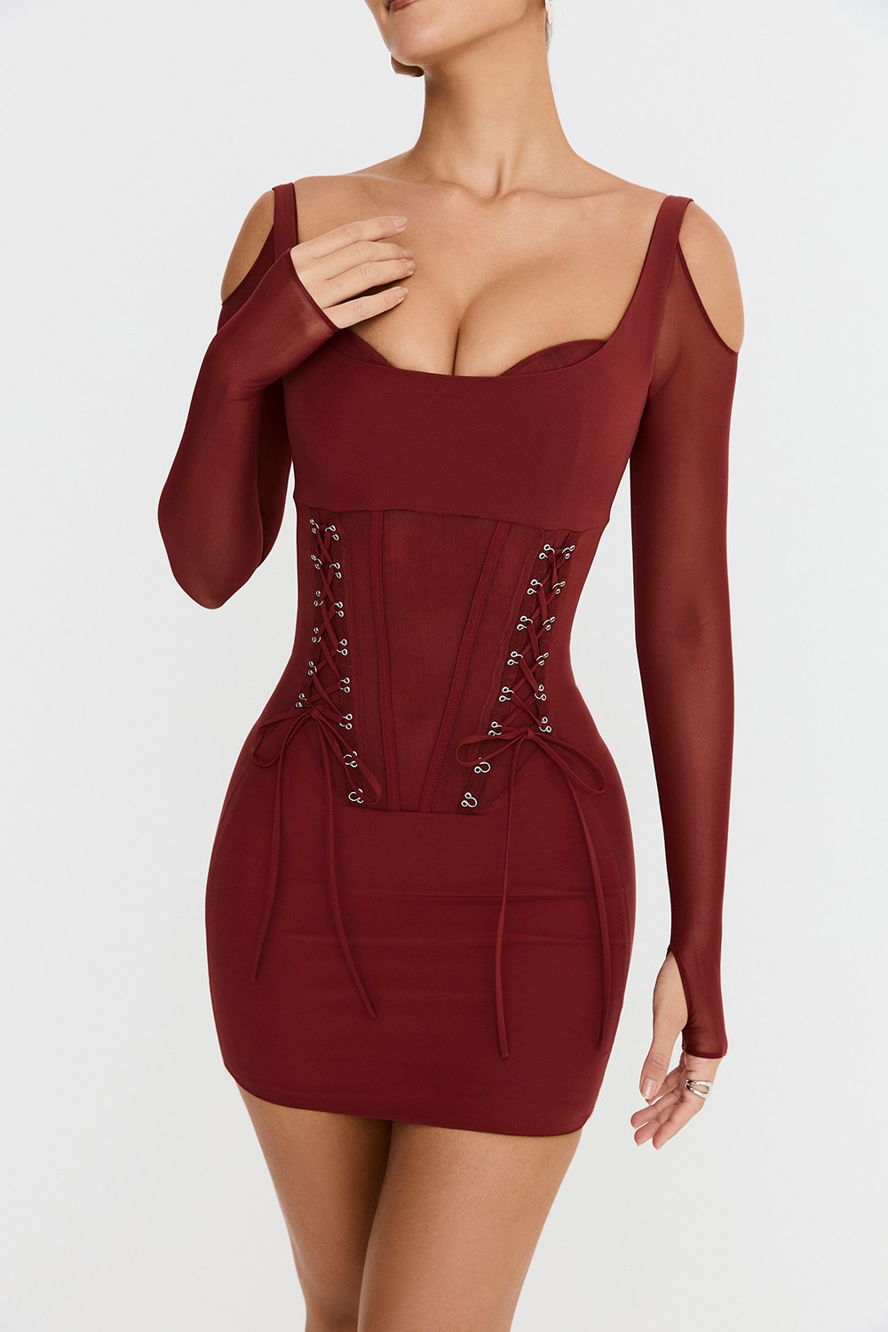 Mistress Rocks Dark Cherry Lace Up Corset Mini Dress - SALE — image 5