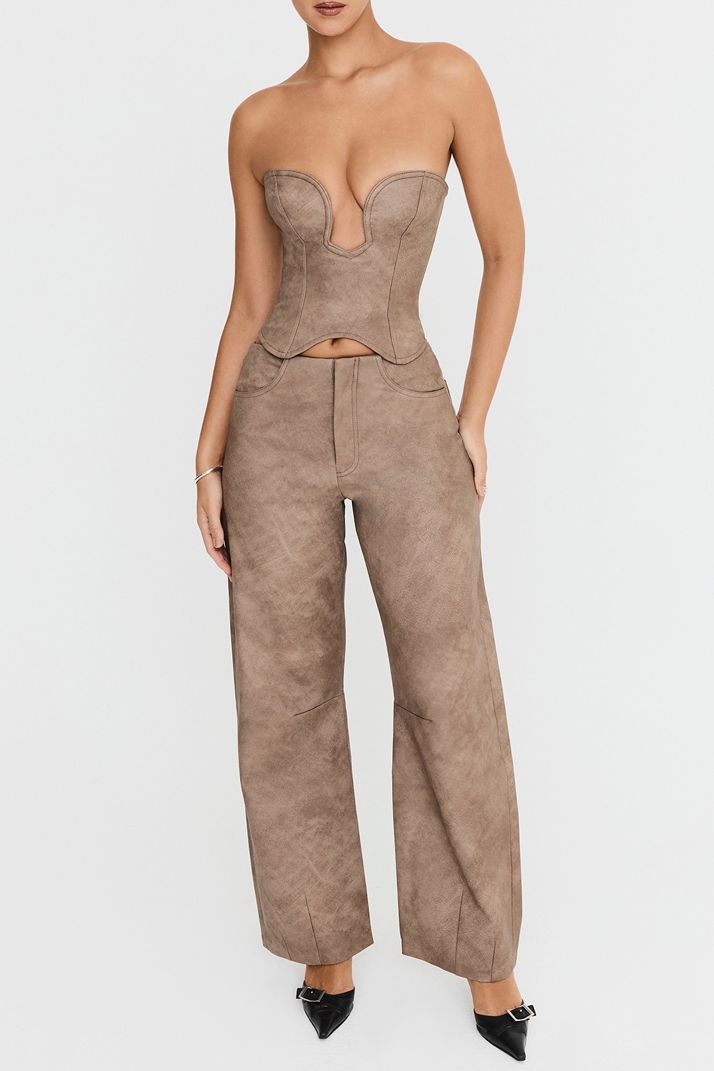Mistress Rocks Mocha Vegan Leather Balloon Trousers - SALE — image 4
