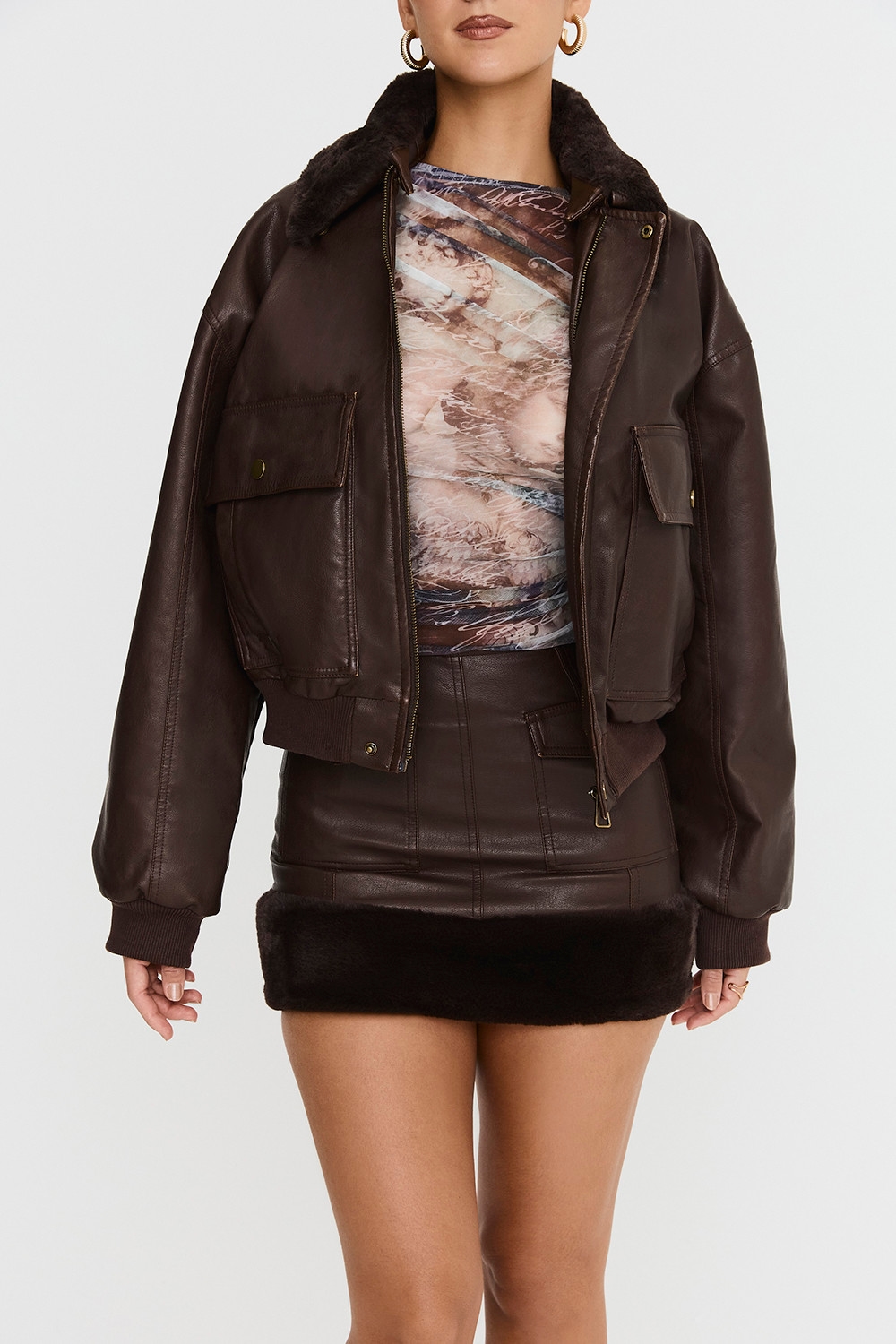 Mistress Rocks Chocolate Faux Fur Trimmed Vegan Leather Jacket - SALE — image 3