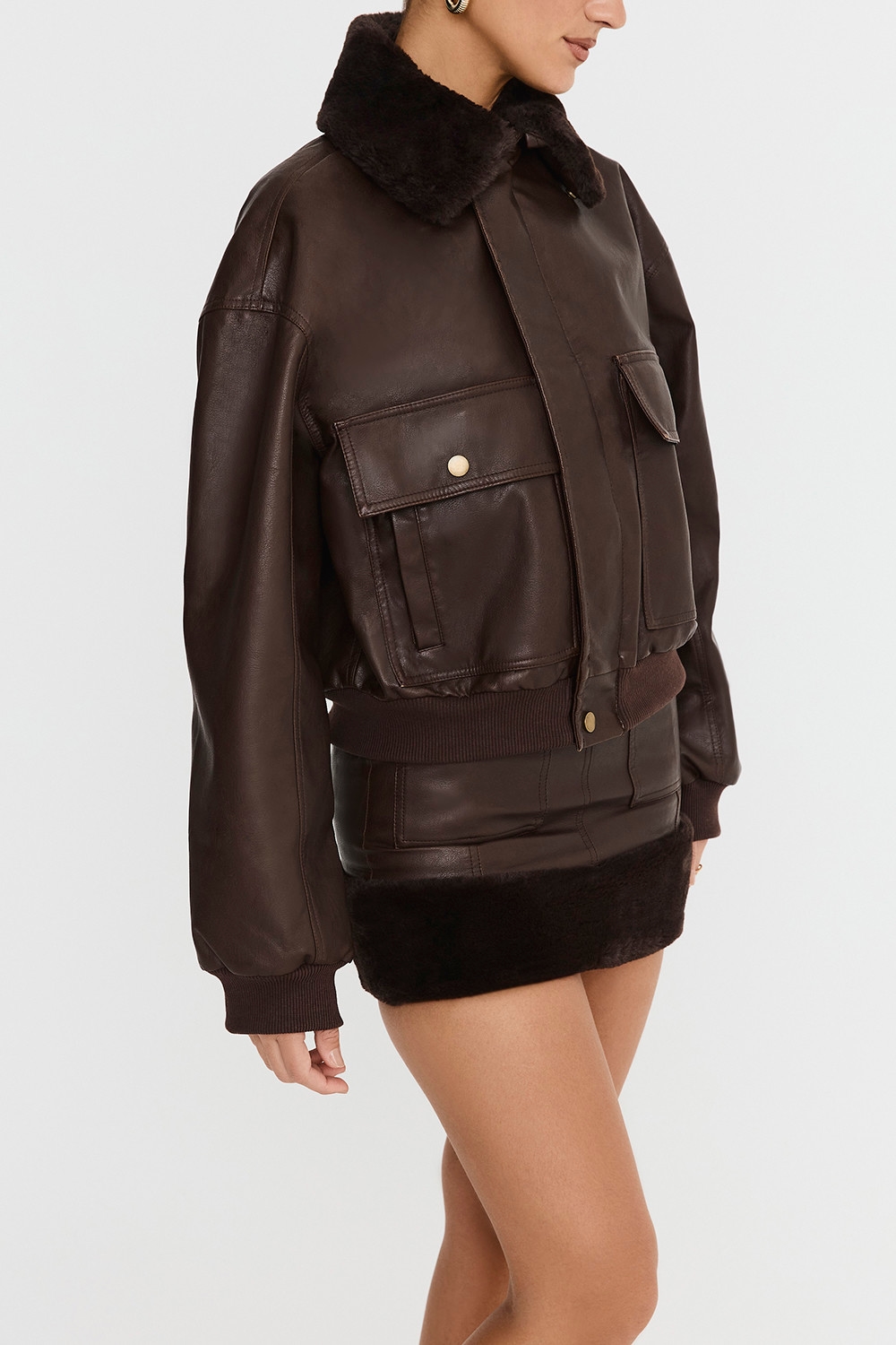 Mistress Rocks Chocolate Faux Fur Trimmed Vegan Leather Jacket - SALE — image 6