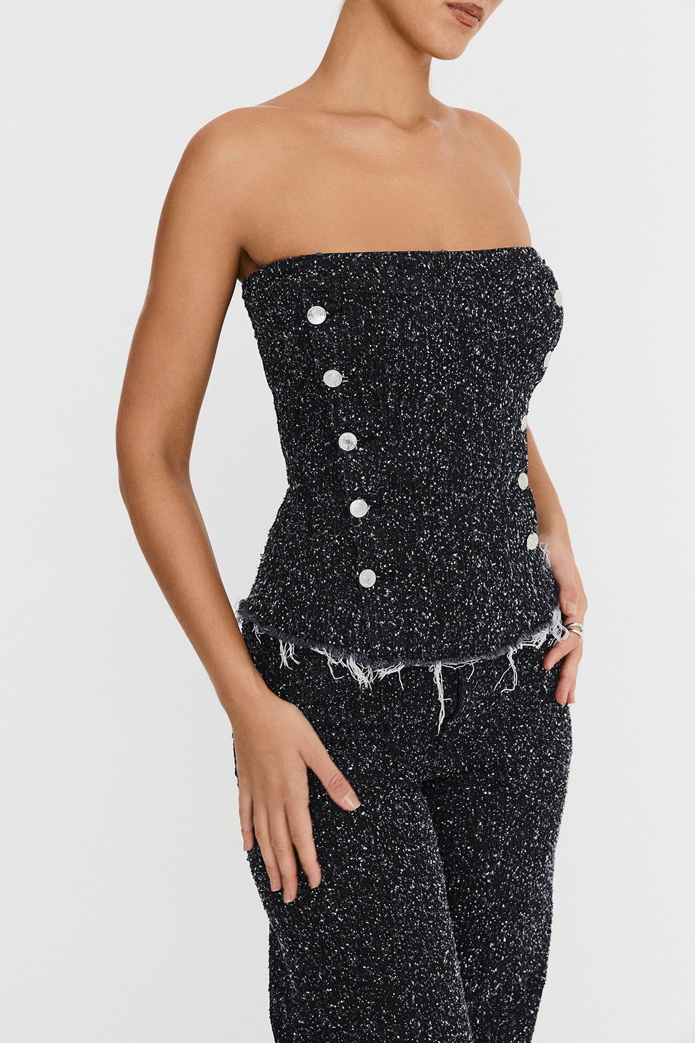 Mistress Rocks Distressed Black Denim Strapless Top - SALE — image 6