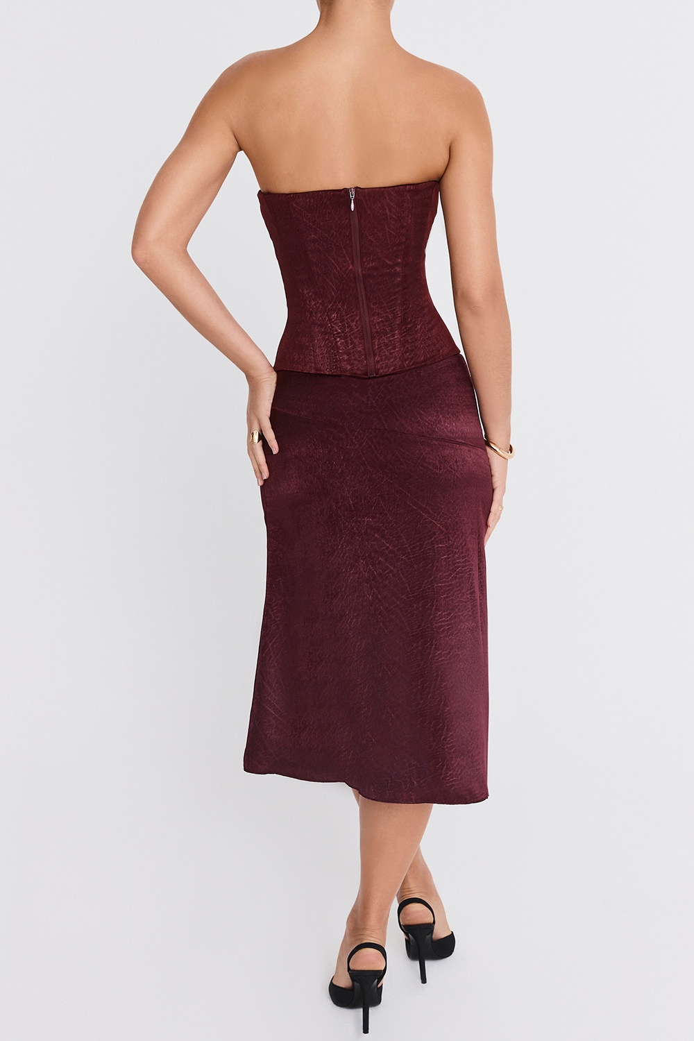 Mistress Rocks Dark Cherry High Split Midi Skirt - SALE — image 5