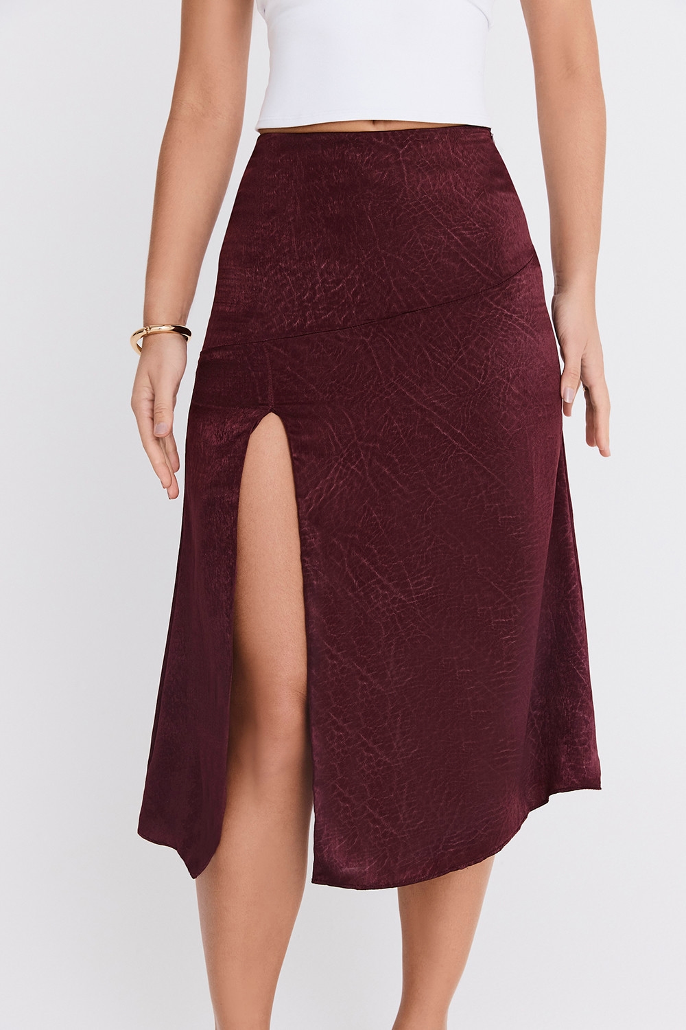 Mistress Rocks Dark Cherry High Split Midi Skirt - SALE — image 6