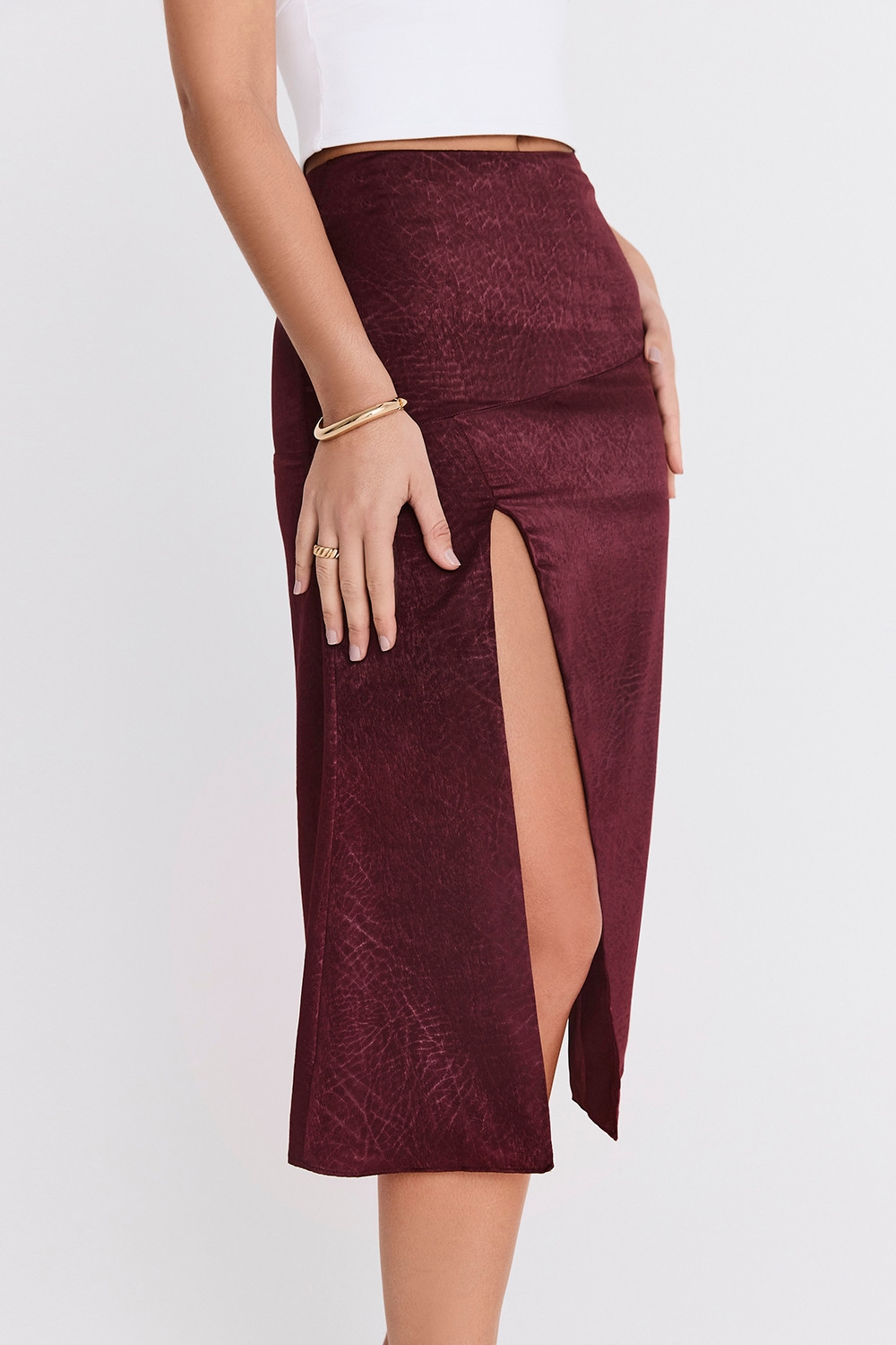 Mistress Rocks Dark Cherry High Split Midi Skirt - SALE — image 7
