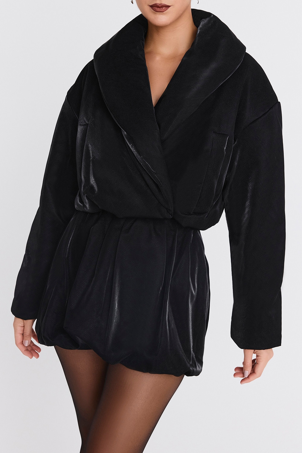 Mistress Rocks Black Vegan Leather Cropped Puffer Jacket - SALE — image 2