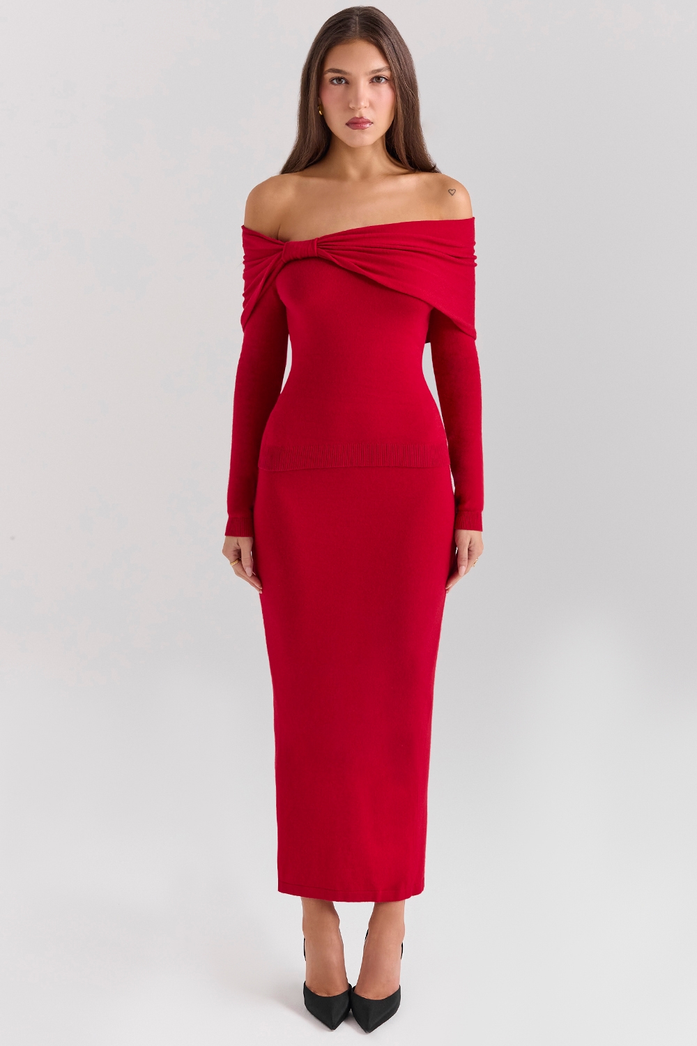 Faith Holly Red Cashmere Blend Midi Skirt