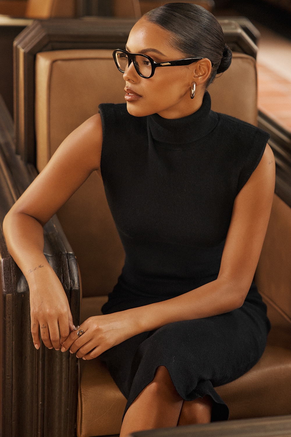 Gaia  Black Cashmere Blend Turtle Neck Midi Dress — image 2
