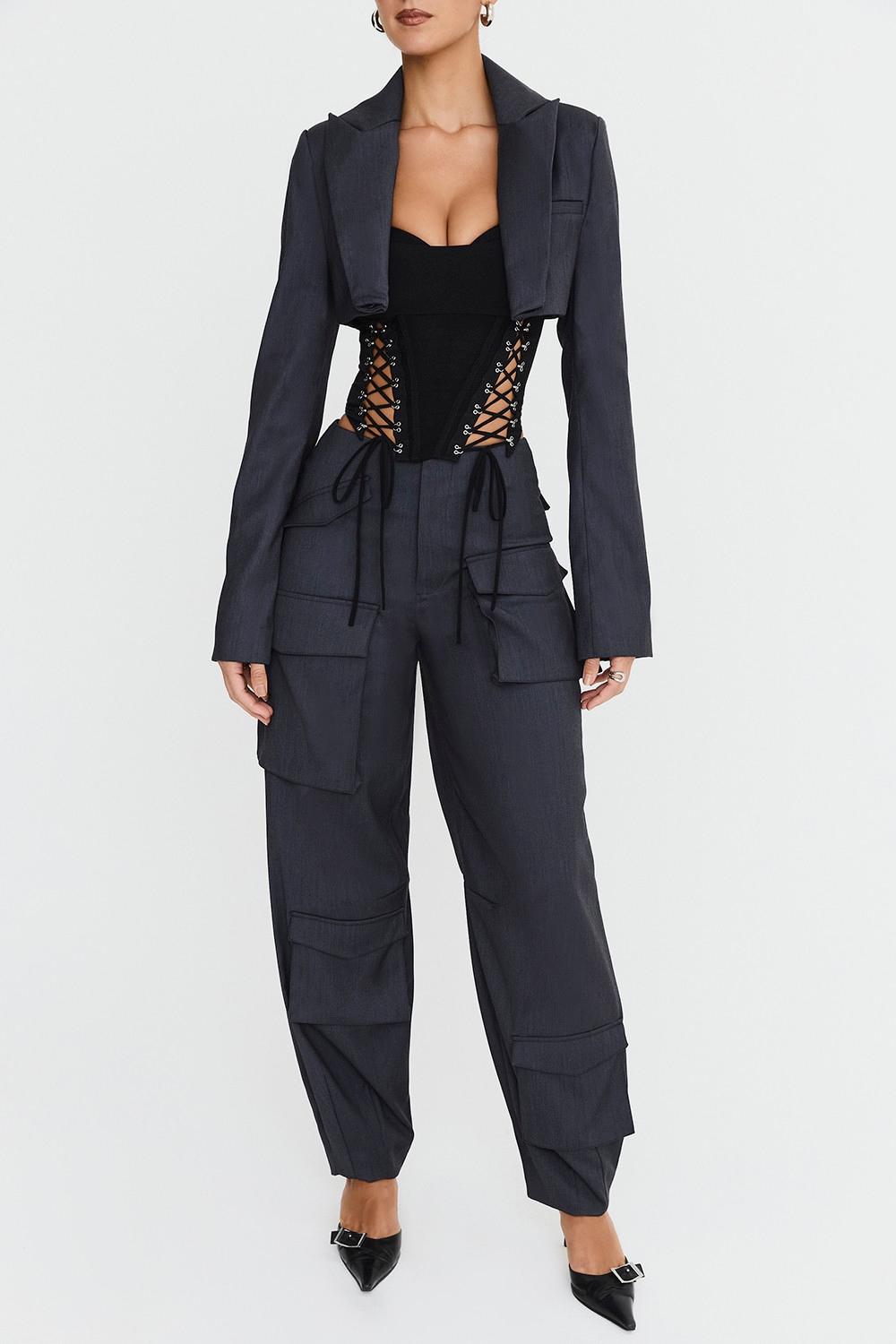 Mistress Rocks Dark Grey Cargo Trousers - SALE