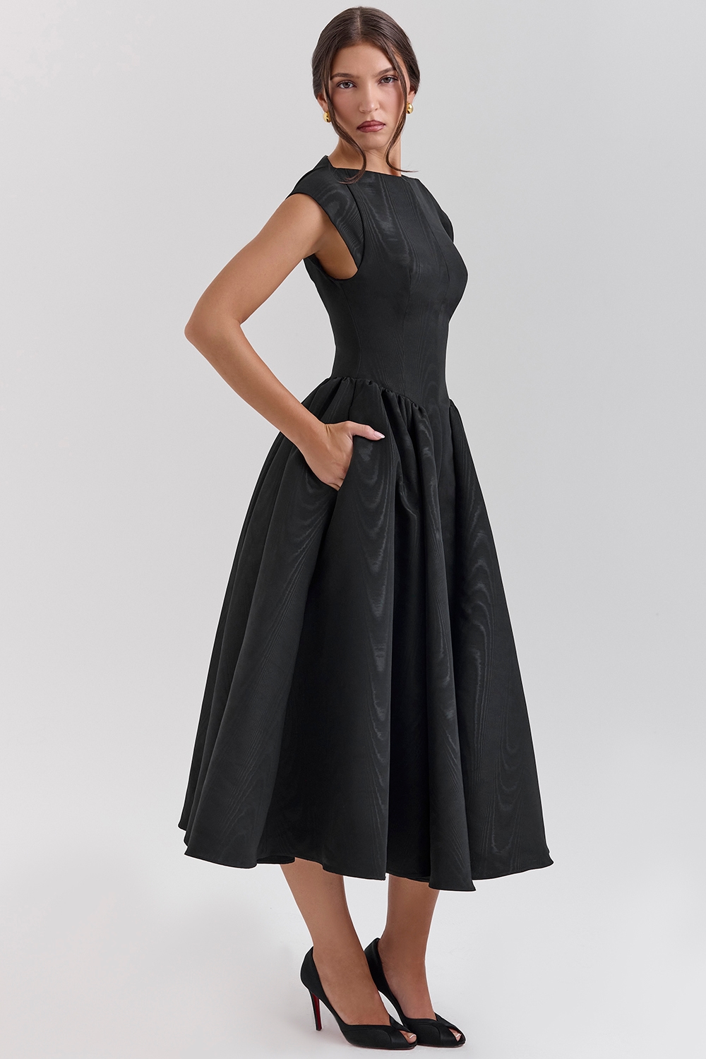 Debutante  Black Moire Satin Backless Midi Dress — image 6