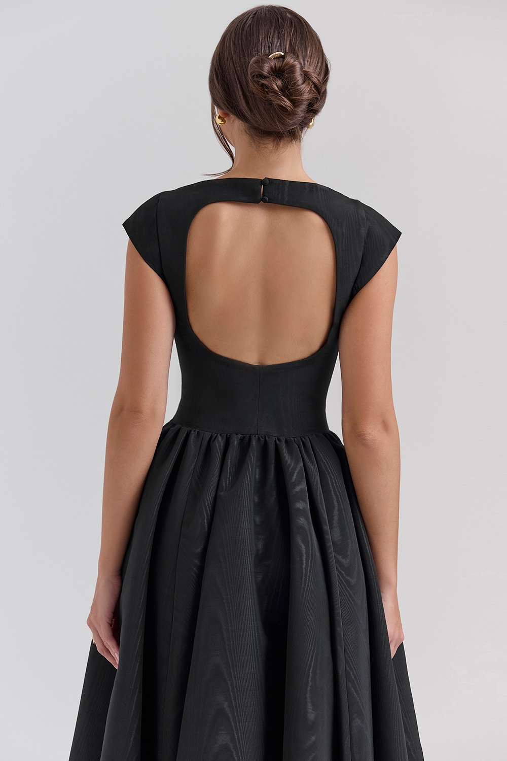 Debutante  Black Moire Satin Backless Midi Dress — image 8