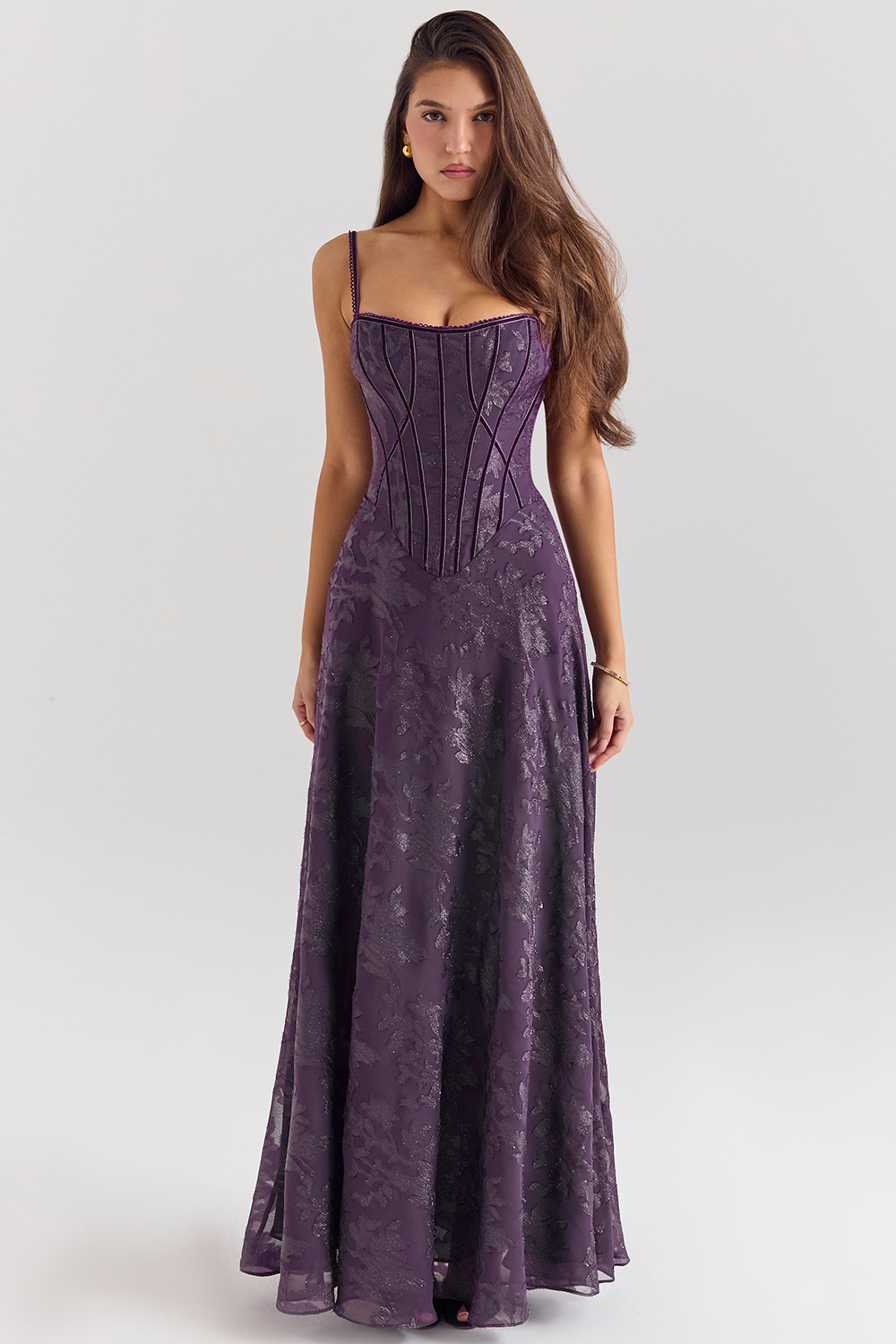 Esme  Grape Lurex Chiffon Maxi Dress — image 1