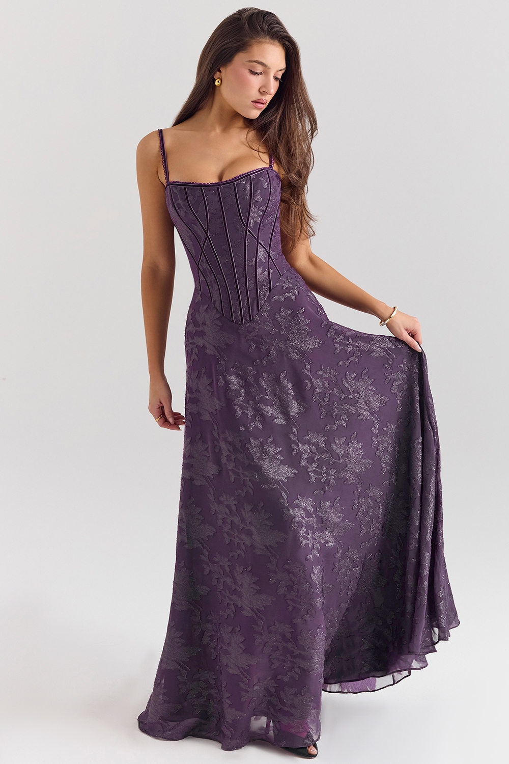 Esme  Grape Lurex Chiffon Maxi Dress — image 3