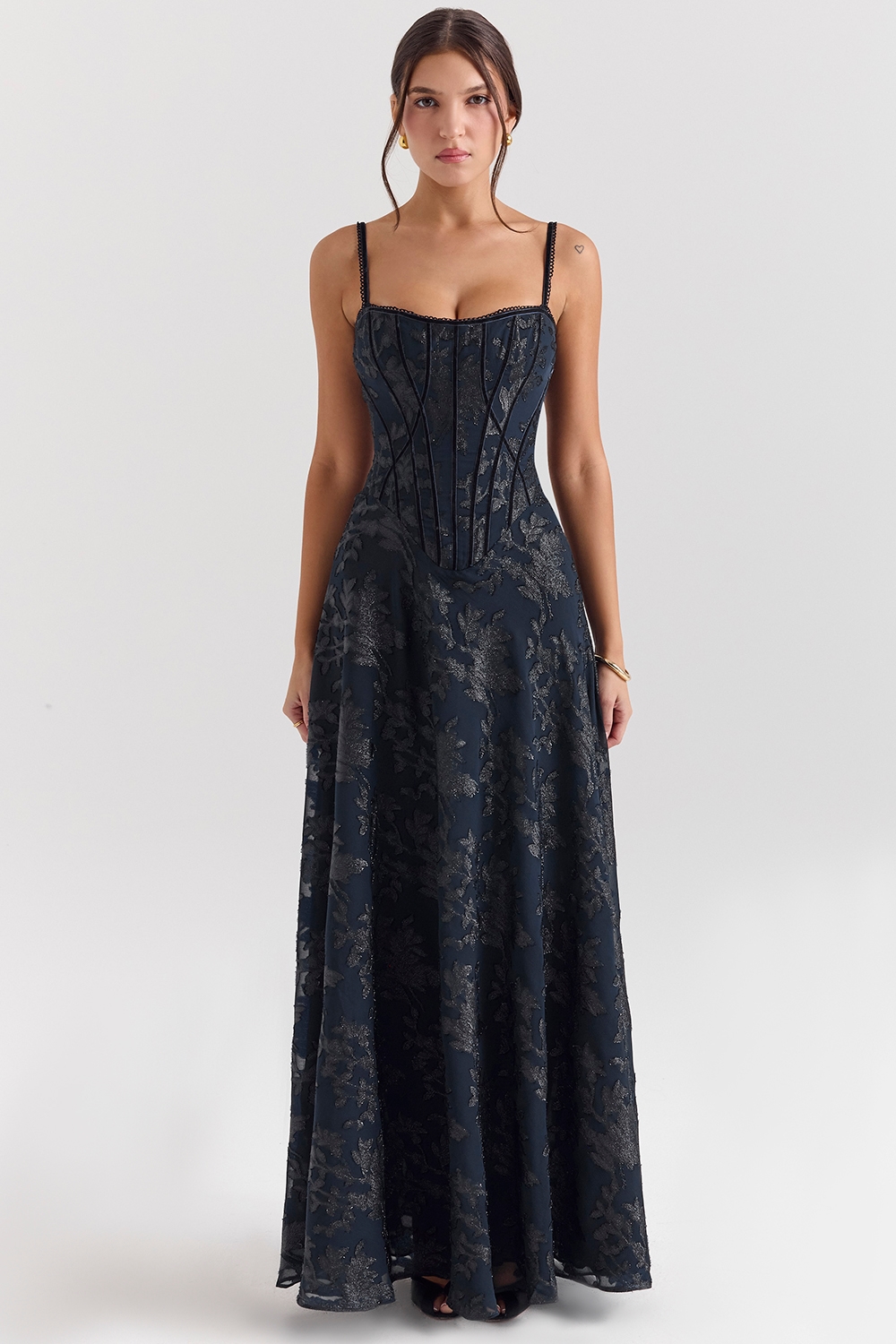 Esme  Midnight Blue Lurex Chiffon Maxi Dress — image 1