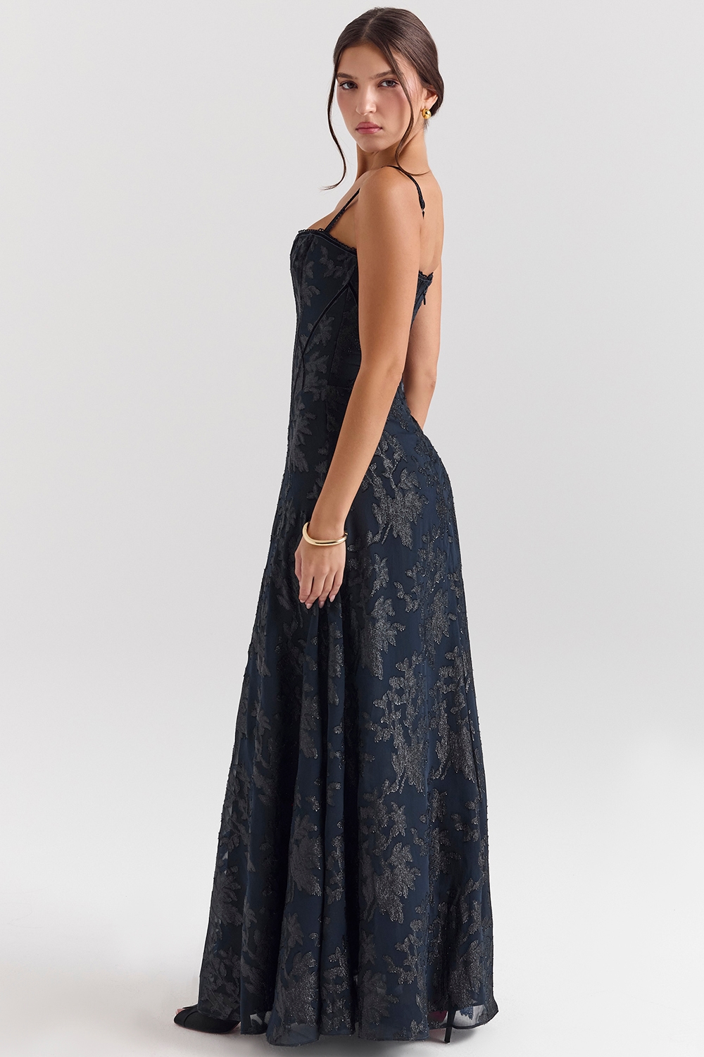 Esme  Midnight Blue Lurex Chiffon Maxi Dress — image 6