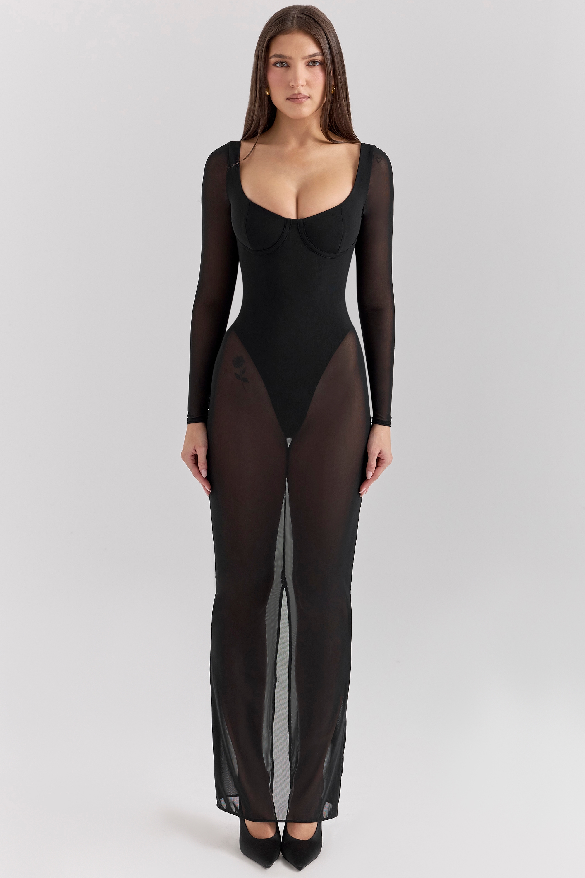 Everly  Black Mesh Maxi Dress with Bodysuit — image 2