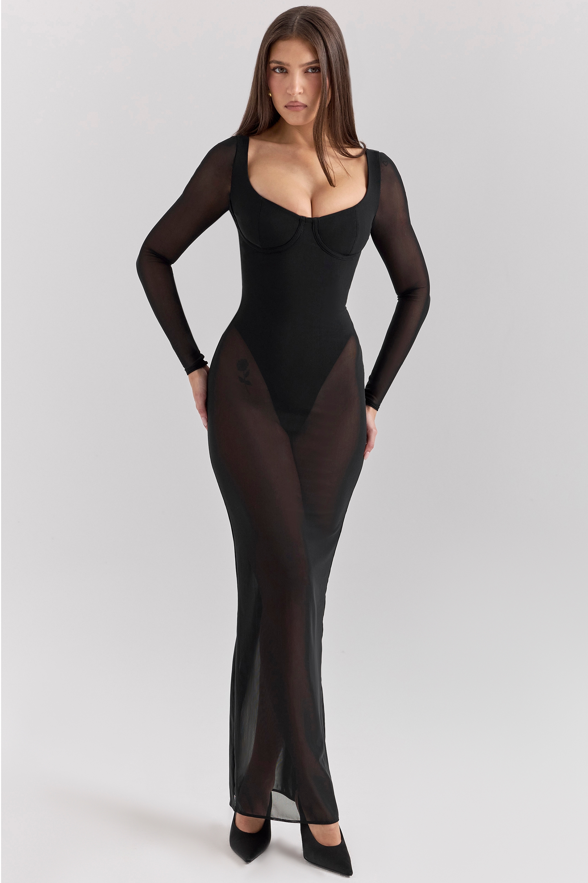 Everly  Black Mesh Maxi Dress with Bodysuit — image 1