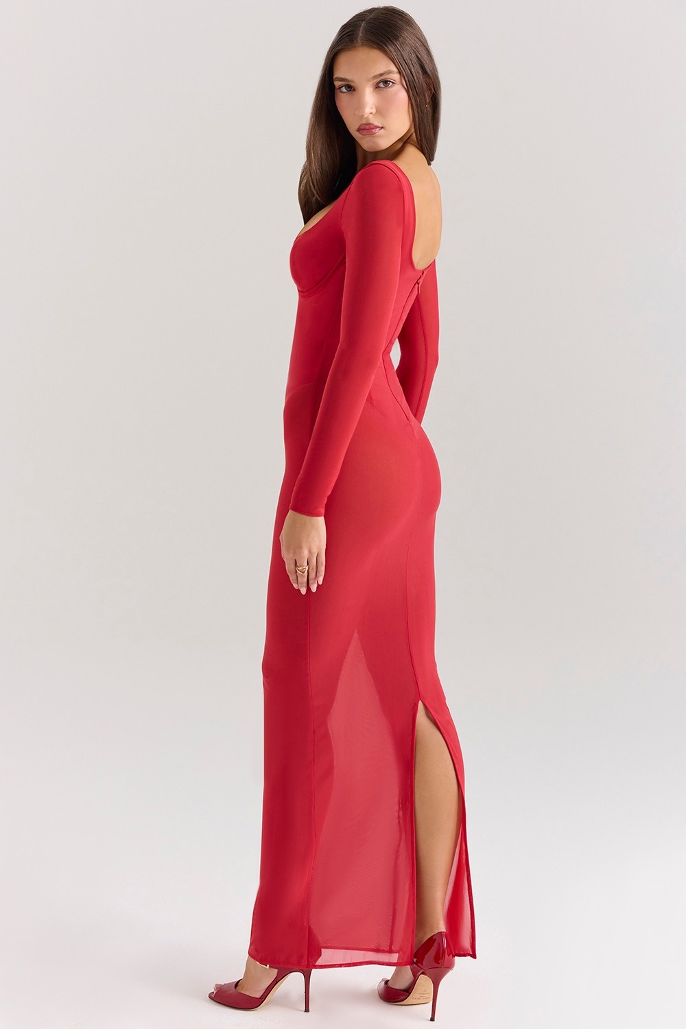 Everly  Holly Red Mesh Maxi Dress with Bodysuit — image 6
