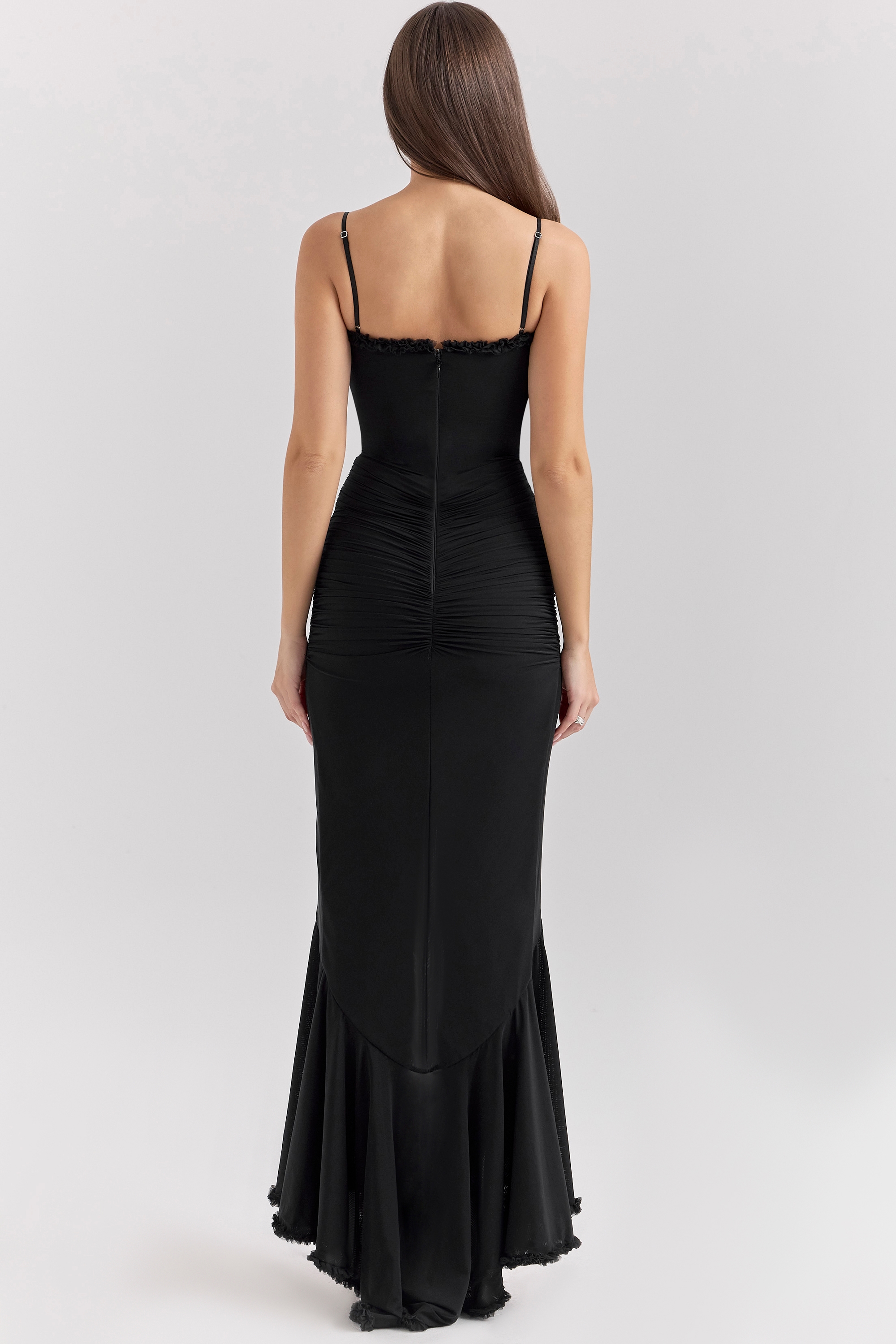 Gabbi  Black Mesh Ruffled Front Gown — image 8