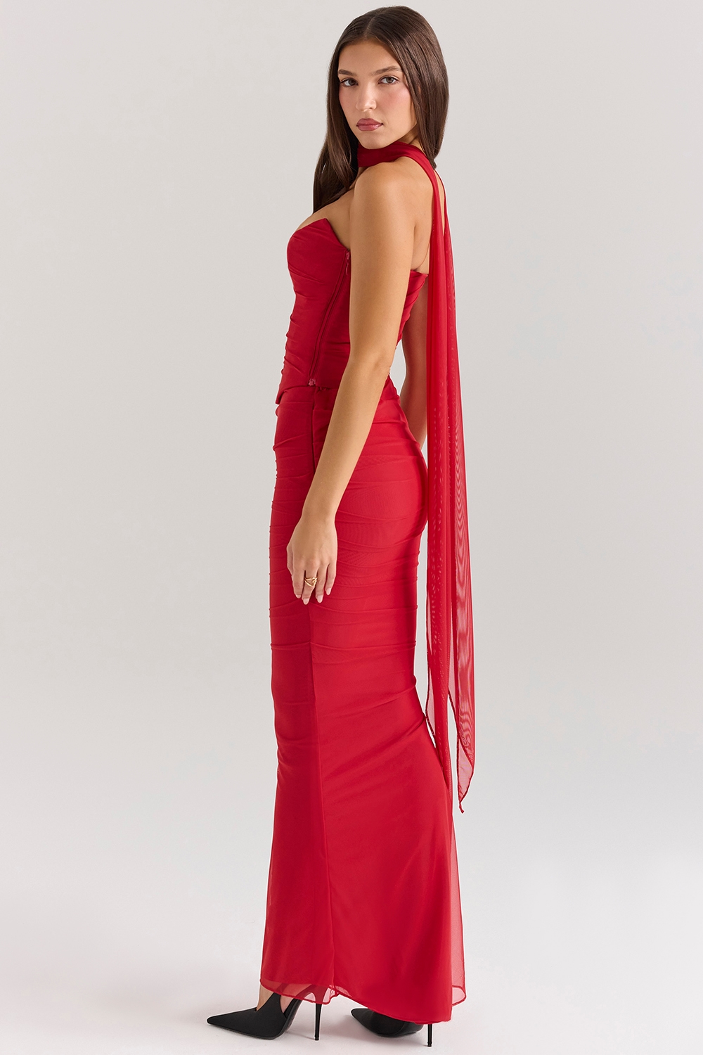 Cassidy  Holly Red Mesh Maxi Skirt with Fluted Hem — image 5