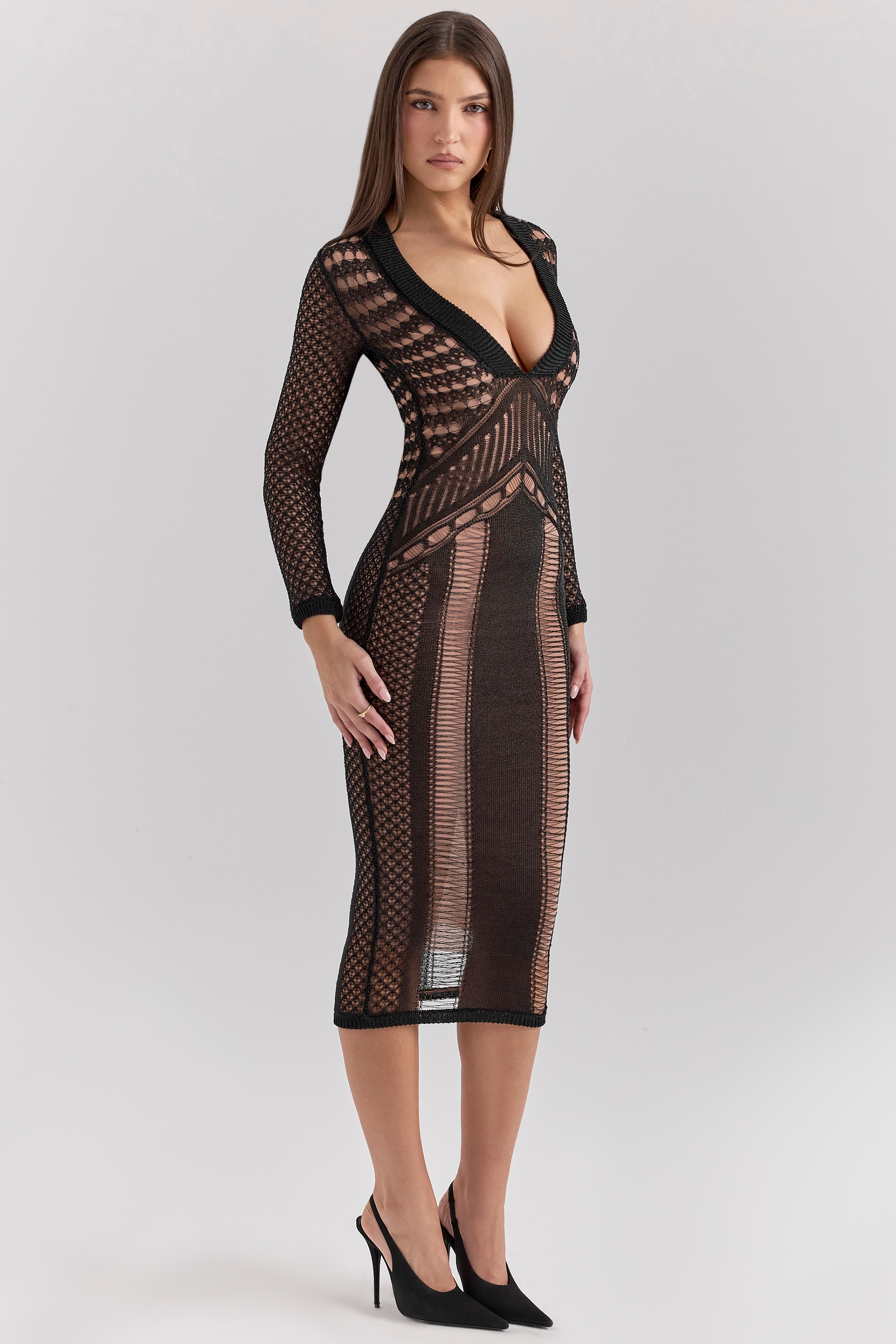 Loula  Black Plunge Midi Dress — image 5