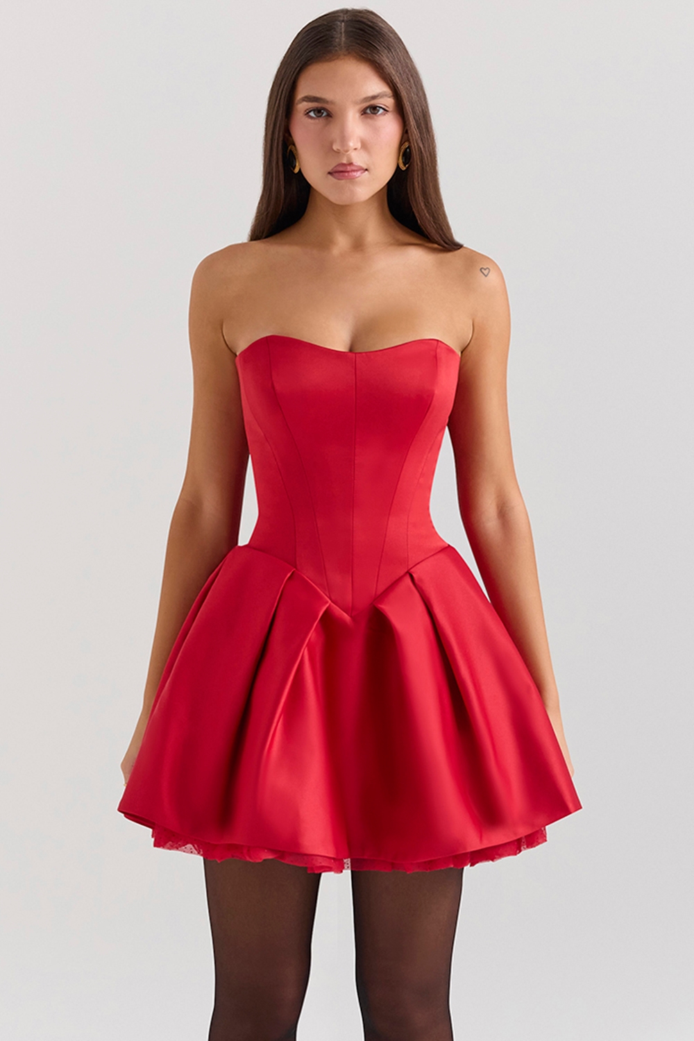 Salome  Holly Red Satin Detachable Bow Mini Dress — image 3