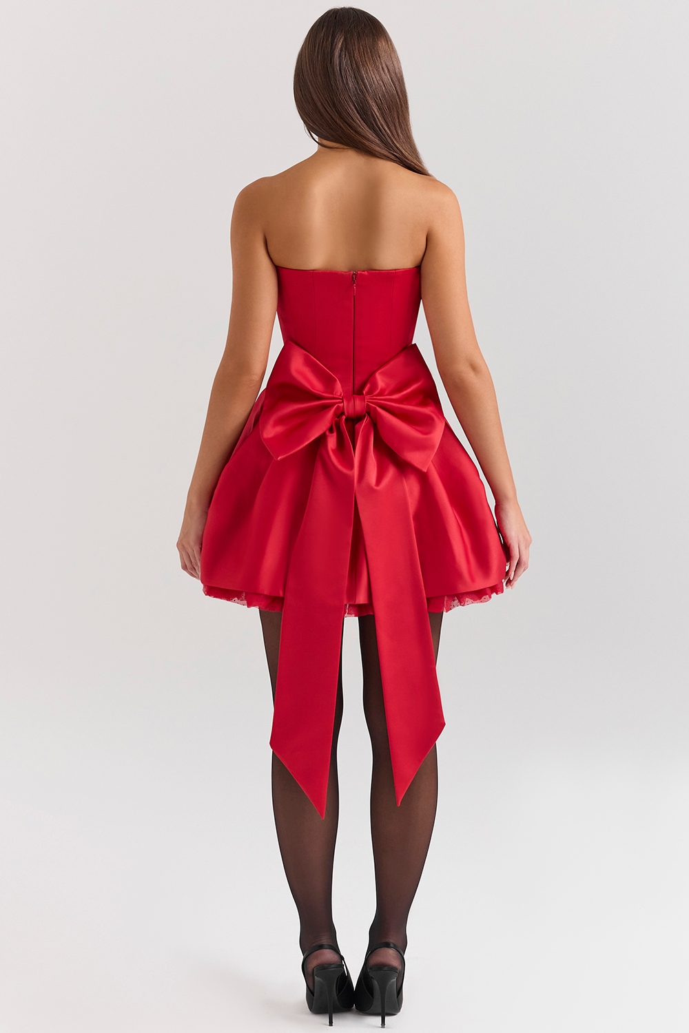 Salome  Holly Red Satin Detachable Bow Mini Dress — image 7