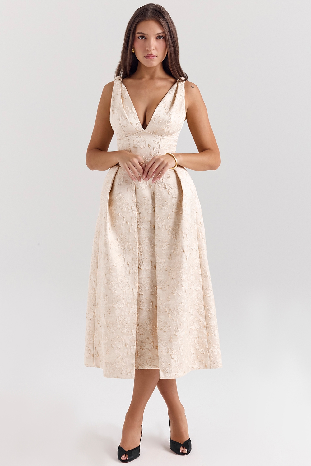 Paloma  Ivory Metallic Jacquard Midi Dress — image 3